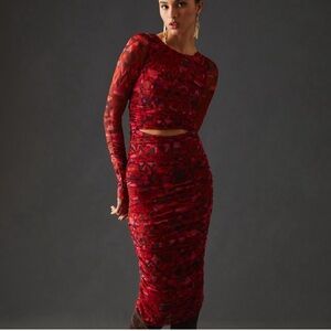 Misa Los Angeles mesh peekaboo Red open back dress size M sold at Anthropologie